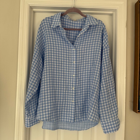 Favorite Daughter Gingham Ex-Boyfriend Oversized Button Down Medium Blue White - Picture 6 of 11